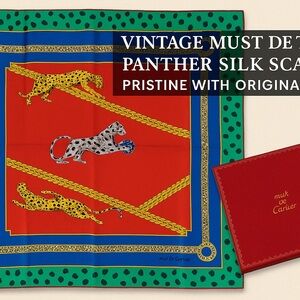 Cartier Silk Scarf with Panther Design - Red, Green, Blue